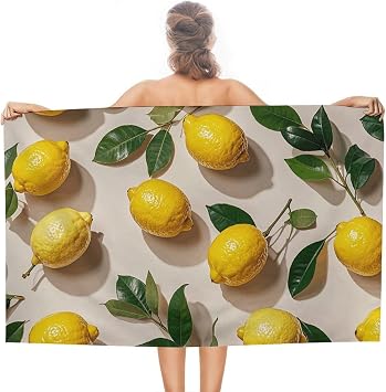 Lemon Pattern Beach Towel 31" X 51" Quick Dry Blanket Household Bath Towels Pool Towel Extra Large Sand Free Lightweight Swim Essentials Travel Towel for Women Men