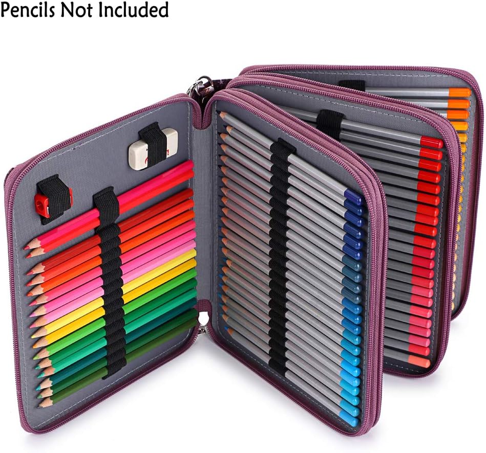BTSKY Colored Pencil Case- 120 Slots Pencil Holder Pen Bag Large Capacity Pencil Organizer with Handle Strap Handy Colored Pencil Box with Printing Pattern Purple Star