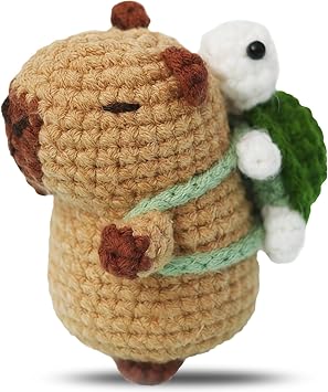 Beginners Crochet Starter Kit 1 Set - Adorable Capybara Perfect for Novice Crafters, Ideal Creative DIY Gift for Craft Lovers, Step-by-Step Video Tutorials, Knitting Kit for Adult Kids (Tortoise)