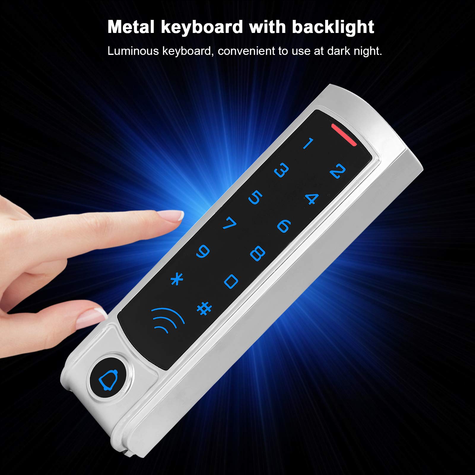 Cerradura de puerta con teclado retroiluminado sin llave, 13,56 MHz RFID Wiegand26 Lector de tarjetas de identificación Controlador de acceso Sistema de control de acceso