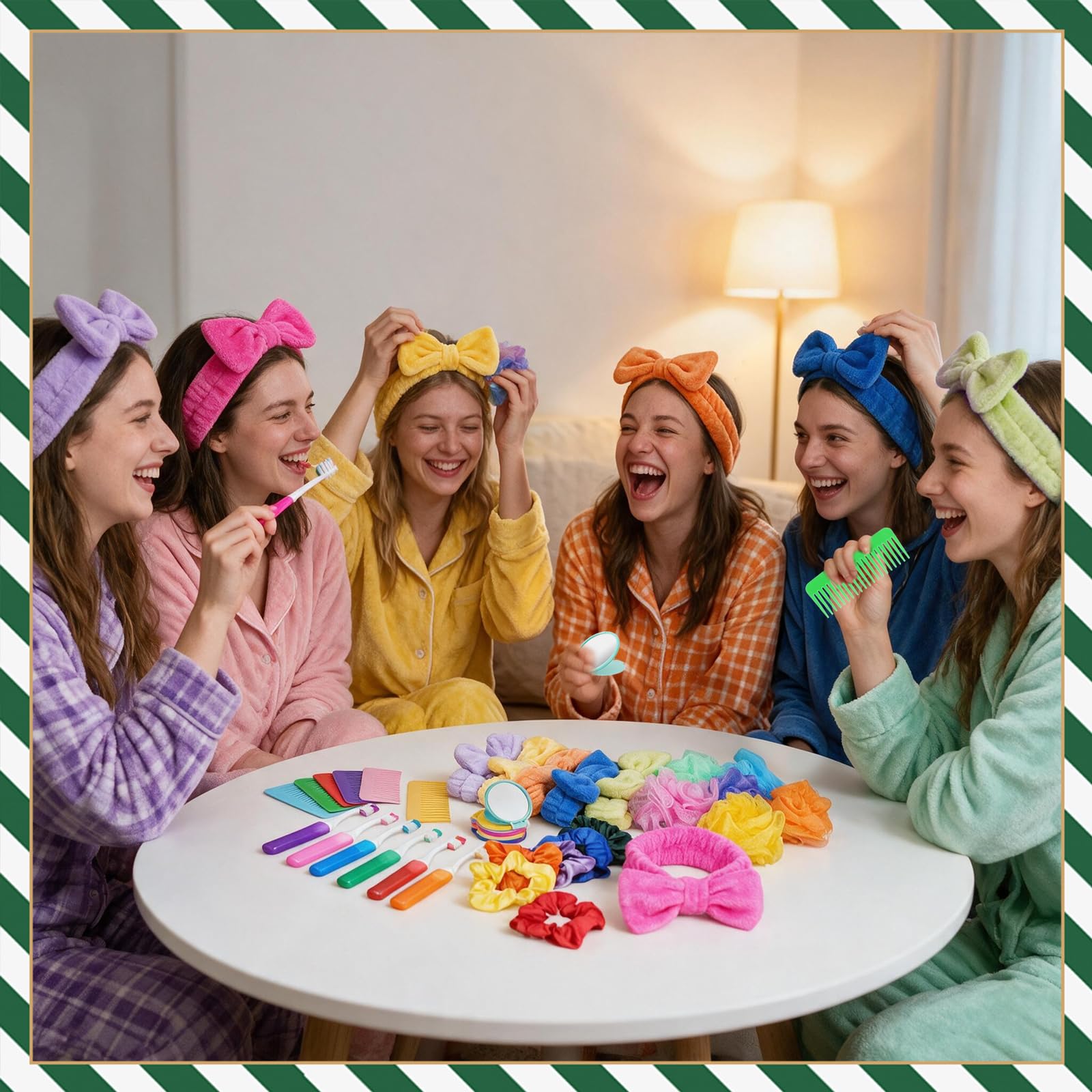 72 pz regali di Natale Spa Party Favors, Sleepover Party Supplies Colorful Wide Dente Pettini Spazzolino Cerchietti Bagno Loofah Doccia Anelli per Capelli Specchi Compatti per Calza Stuffers Regali