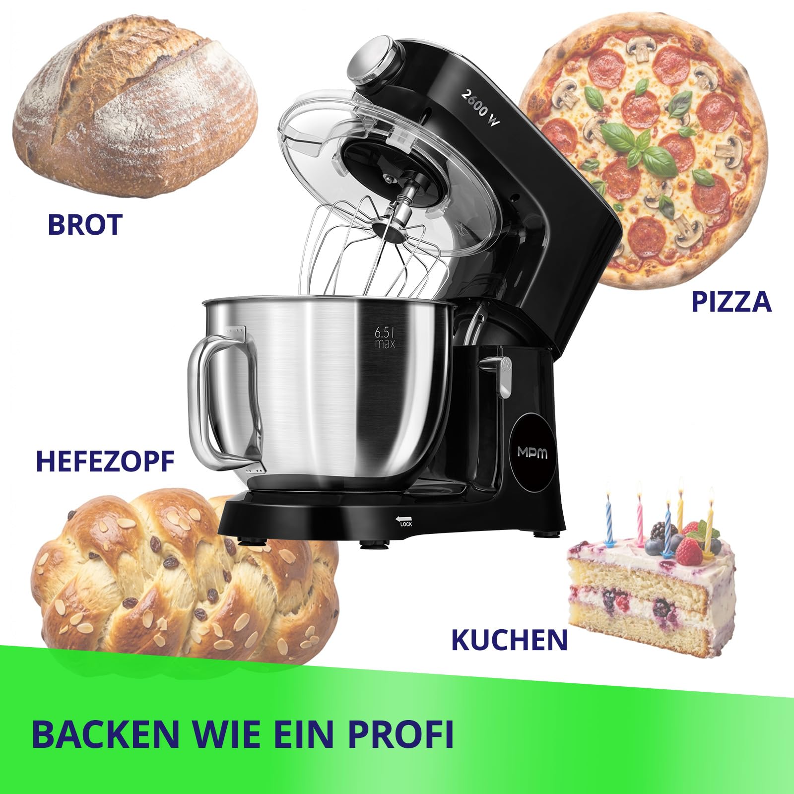 MPM Robot da cucina MRK-22, 2600 W max, 6,5 l, funzione riscaldamento fino