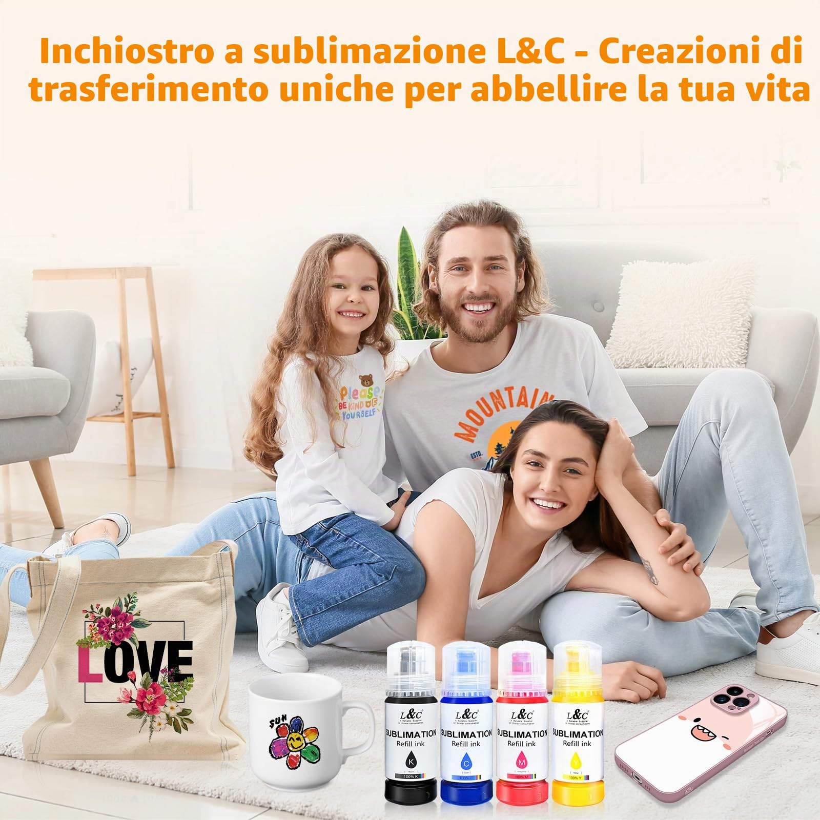 L&C Inchiostro a sublimazione per stampante Eco Tank, bottiglie di ricarica per inchiostro a sublimazione compatibile per ET-1810 ET-2850 ET-2860 ET-2870 ET-2810 ET-2820 ET-15000 ET-14000 ET-4800 ET