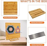 Vista 5 de Iswabard Tabla de bloqueo de 13 x 13 pulgadas para ganchillo con 15 varillas de acero inoxidable, tabla de bloqueo de ganchillo, cuadrado de bambú