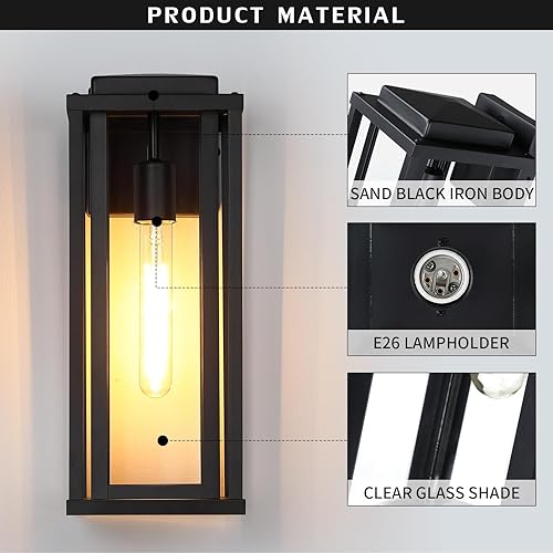 Miniatura 4 de Lámparas de pared para exteriores de 15 pulgadas, lámparas de pared para exteriores con pantalla de vidrio transparente, antióxido, impermeable,