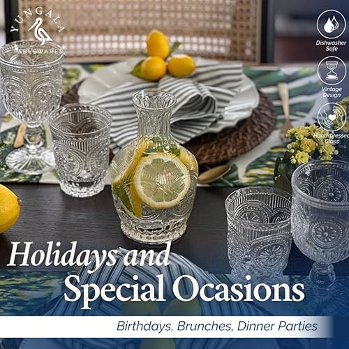 Miniatura 9 de Yungala Paquete de cristalería vintage transparente  Copas de vino transparentes de girasol  Vasos pequeños vintage transparentes  Platos de vidrio