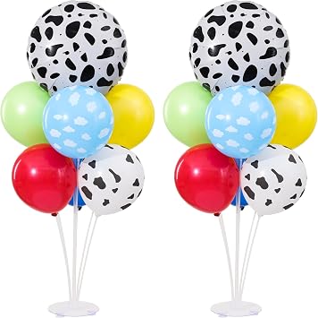 Cartoon Toy Balloon Table Centerpiece Stand Kit 2 Sets for Table with Cow Cloud Print Balloons for Baby Shower Farm Animals Birthday Party Decorations