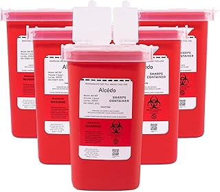 Alcedo Sharps Container for Home Use and Professional 1 Quart (5-Pack), Biohazard Needle and Syringe Disposal, Small Porta