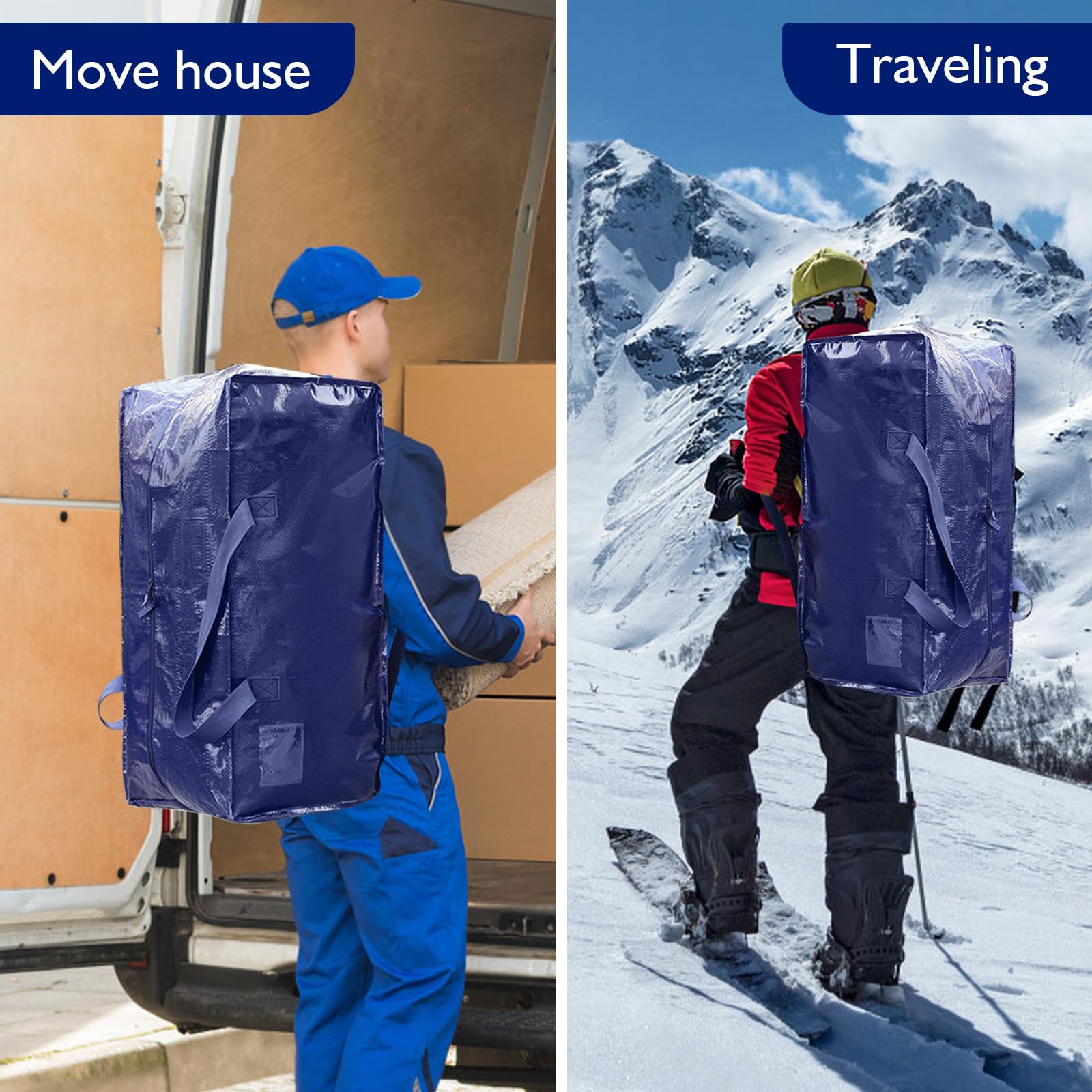 Lot de 6 Sac de Déménagement extra larges, 92L Sac de Rangement Grand Format avec fermetures éclair et poignées de transport, Sac Rangement Vetement robustes pour Vêtement & Linge de Lit