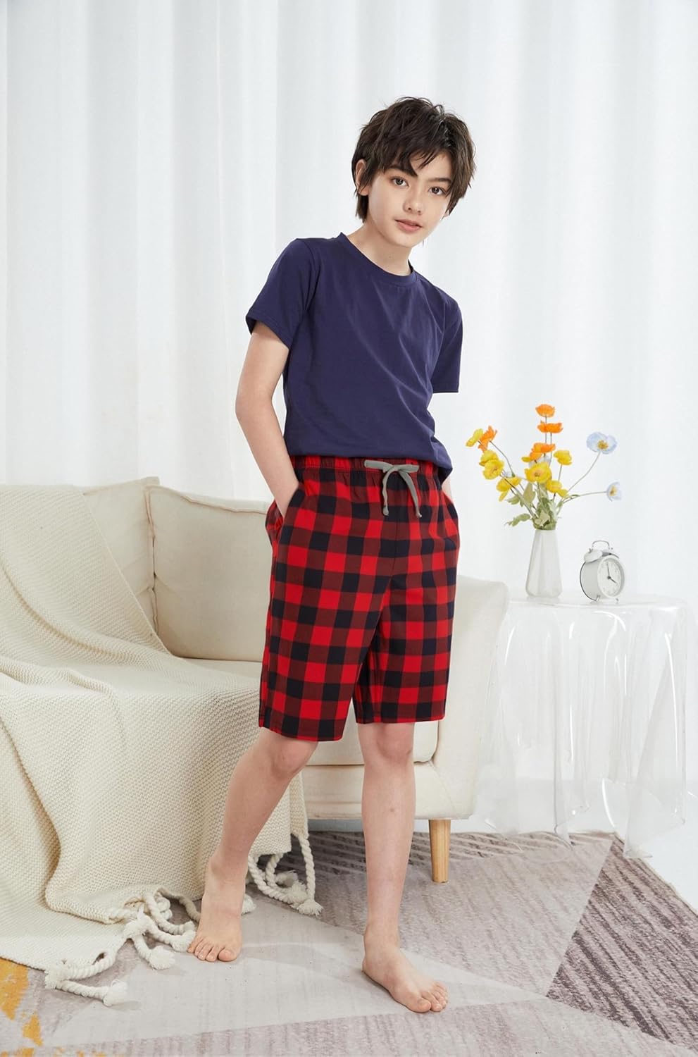 HiddenValor Big Boys Woven Cotton Pajamas Shorts, Pull On Lounge Shorts with Pockets - Image 4