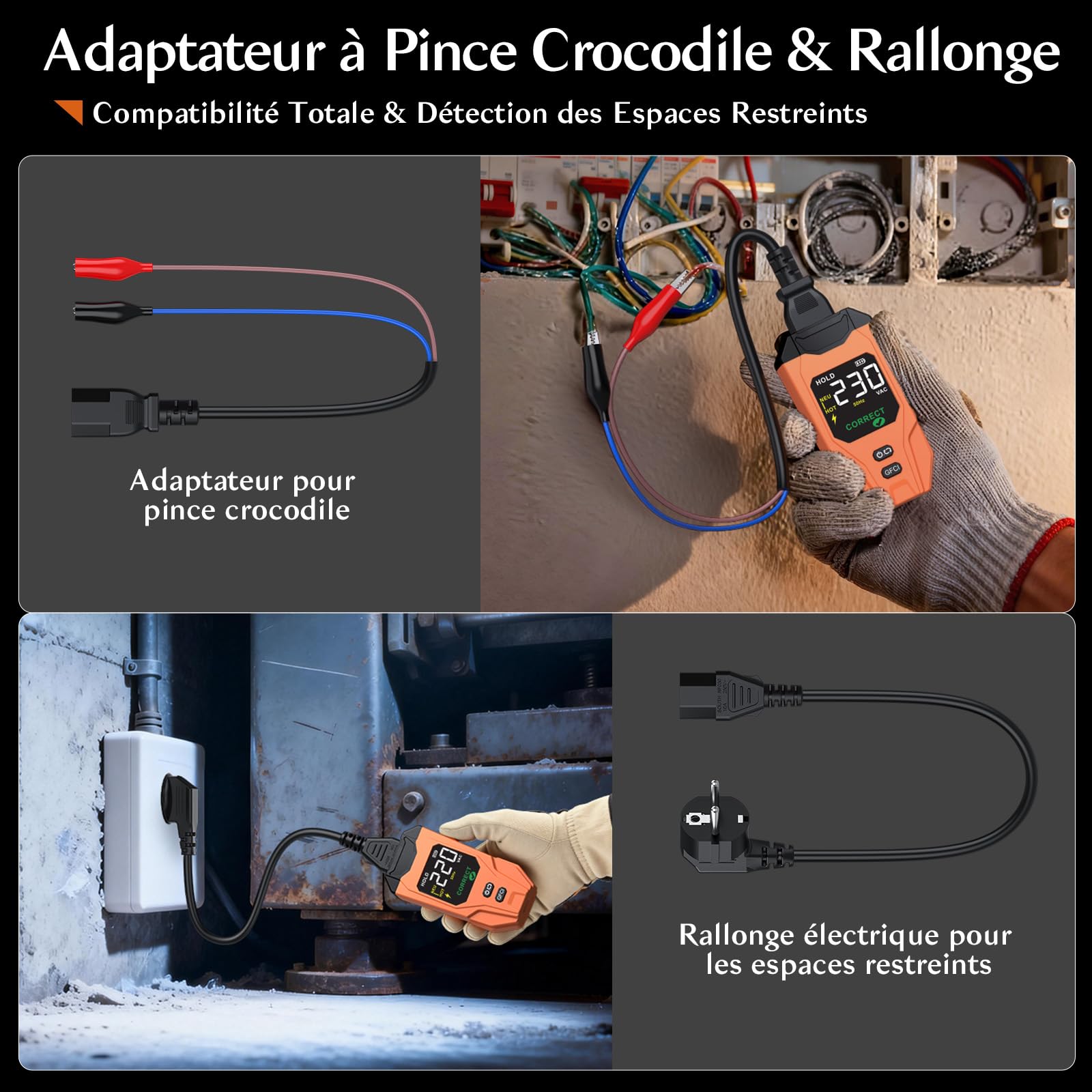 Localisateur de Disjoncteur avec Écran LCD, Testeur de Prise GFCI, Outil de Traçage de Circuits Électriques avec Détection NCV et Lampe Torch–Alimentation par Batterie Lithium(230V)