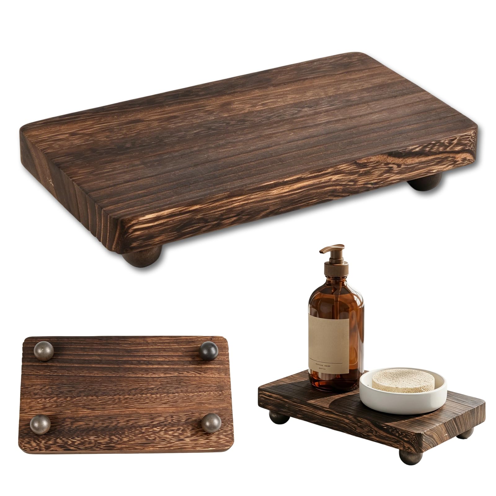Zirax Rustic Wooden Stand for Home Decor, Large Wood Riser Display Stand with 4 Legs for Kitchen Accessories, Bathroom Decor, Candle Stand & Small Plant Stand