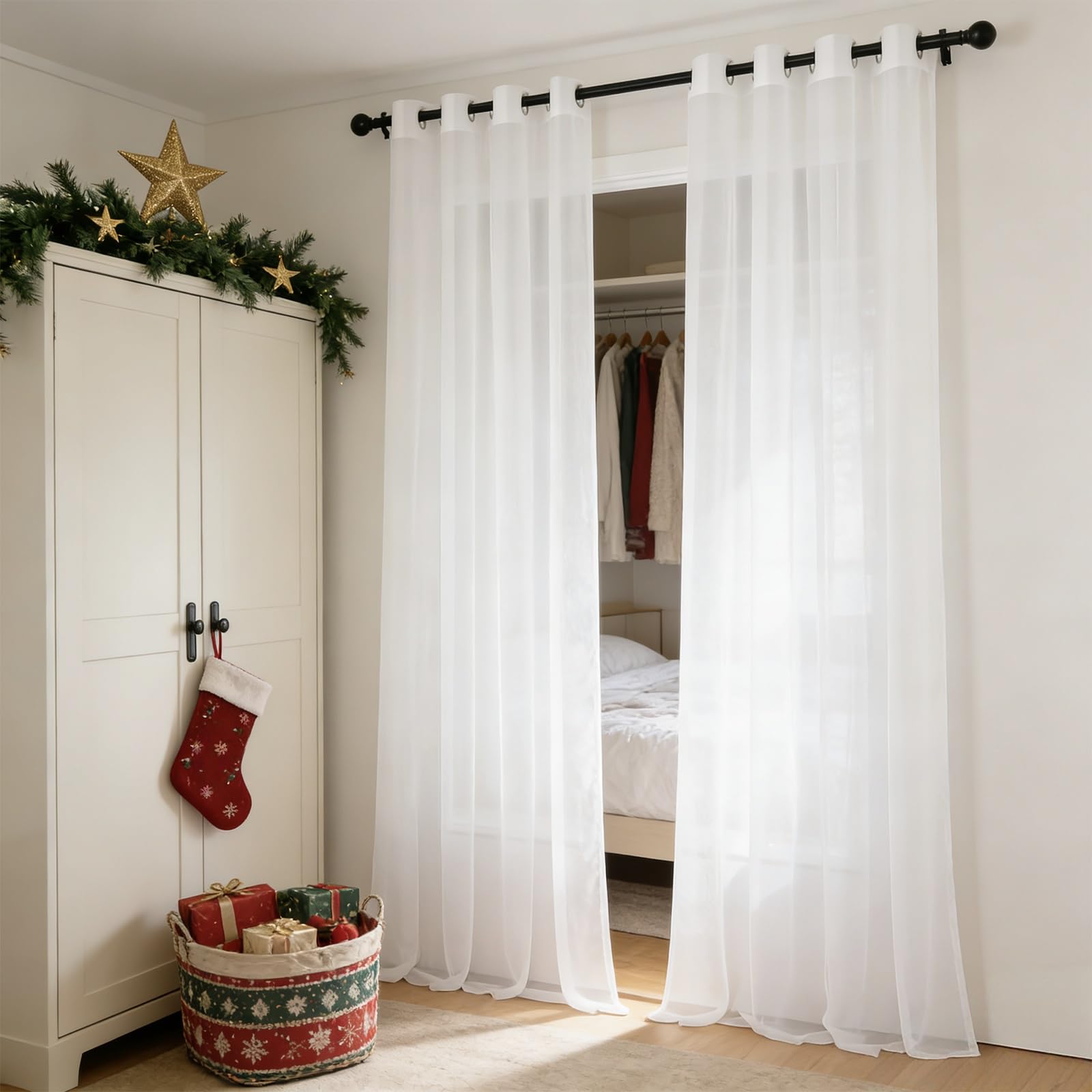 Cortinas translúcidas de 160 x 105 cm visillos blancos con ojales para el salón