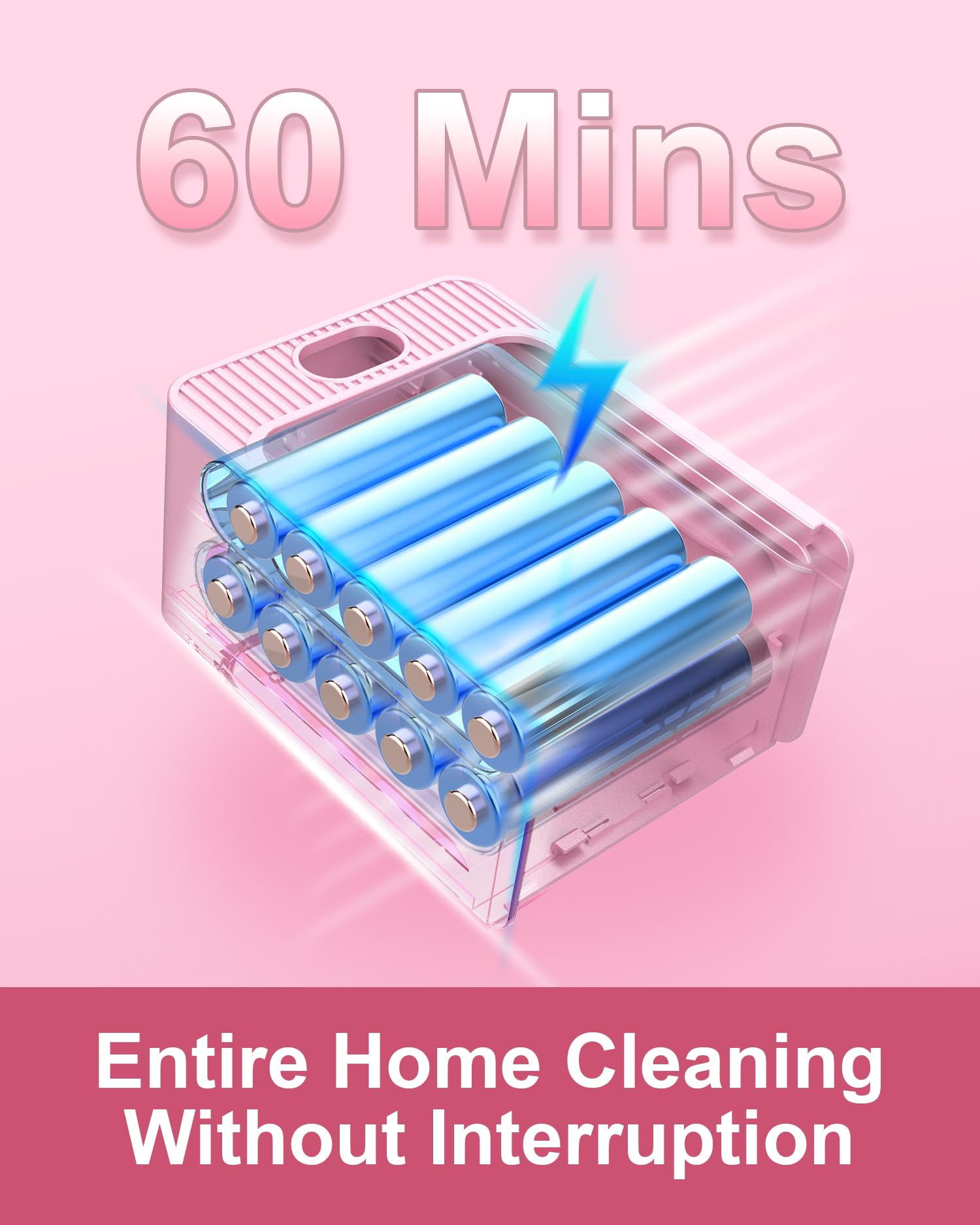 AOKOAK Pink Cordless Vacuum Cleaner, 45Kpa/550W/60 Mins Runtime Stick Vacuum with Self-Standing and Touch Screen, Anti-Tangle Wireless Vacumm, Vacuum Cleaners for Home/Pet Hair/Carpets/Floors