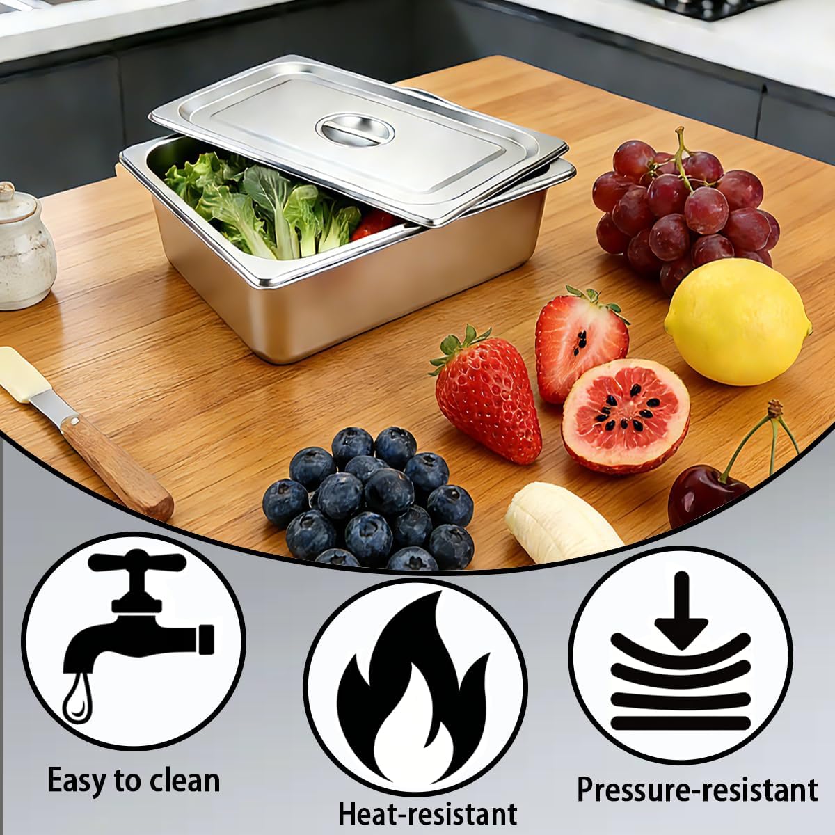 5 Pack Steam Table Pans Full Size,Hotel Pans Full Size Thicken Stainless Steel Gift Kitchen Tongs,Commercial Grade Steam Table Pans Full Size for Restaurant Commercial and Kitchen. - Image 4