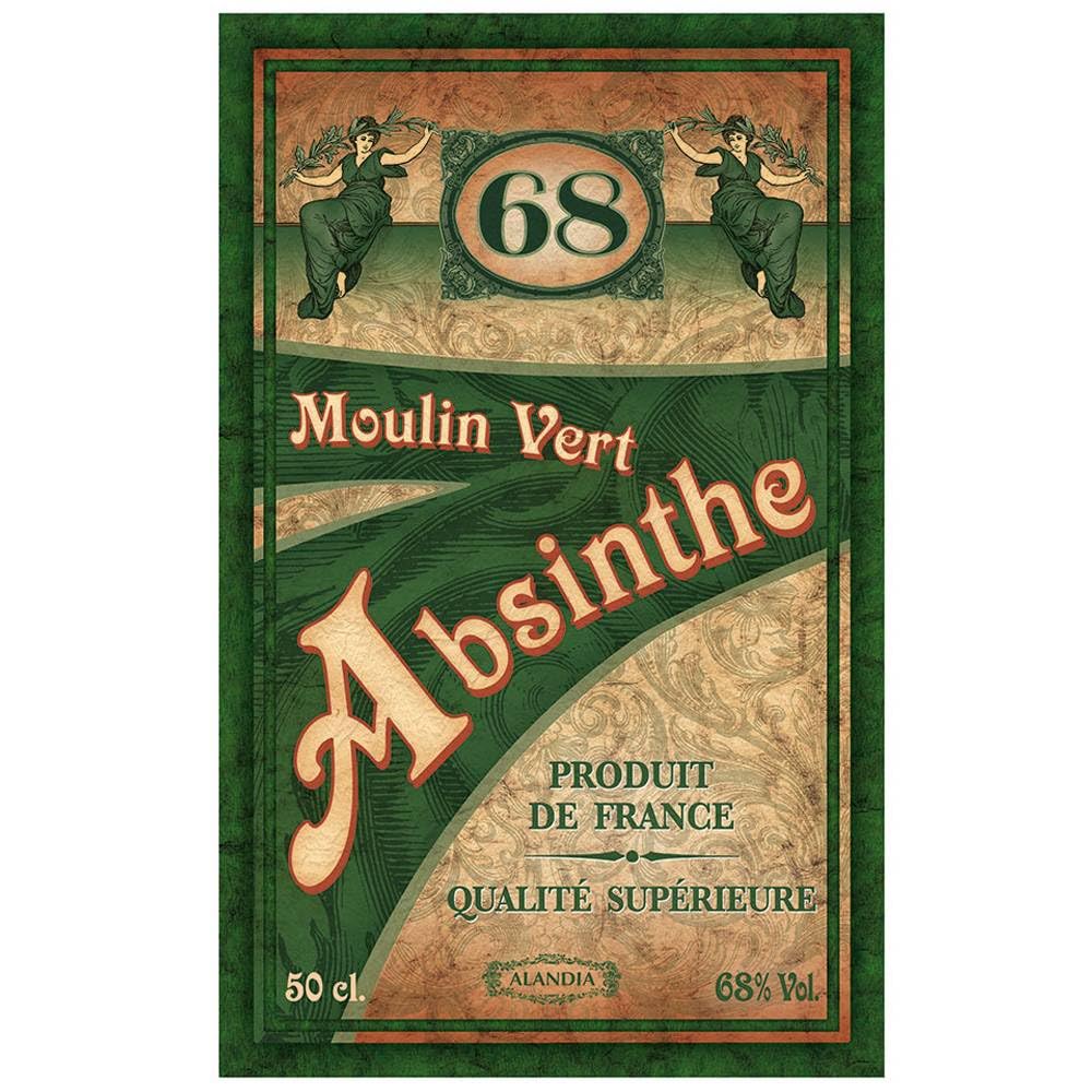 Absinth Moulin Vert von ALANDIA | Mit Goldmedaillen prämiert | Original Rezeptur aus Frankreich | Mit Weinalkohol destilliert | 68% Vol. | (1x 0,5 l)
