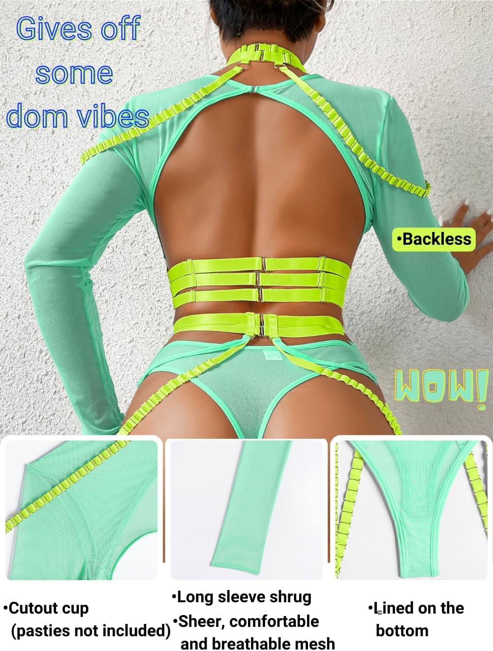 Kaei&Shi Rave Outfit, Adjustable Strappy, Contrast Color, Choker, Chain Belt - Image 3