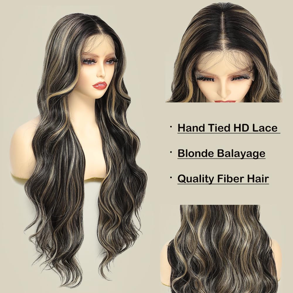 X-TRESS 28" Highlight Ombre Blonde Long Curly Lace Front Synthetic Wigs HD Lace Frontal Wig for Women with Pre Plucked Baby Hair for Daily Party Use (DR2/27M) - Image 4