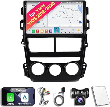 Android 14 Car Radio Stereo for 2018 2019 2020 Toyota Yaris VIOS Auto AC, 9 Inch Touch Screen Head Unit with Wireless CarPlay Android Auto, GPS Navigation Bluetooth WiFi 5G