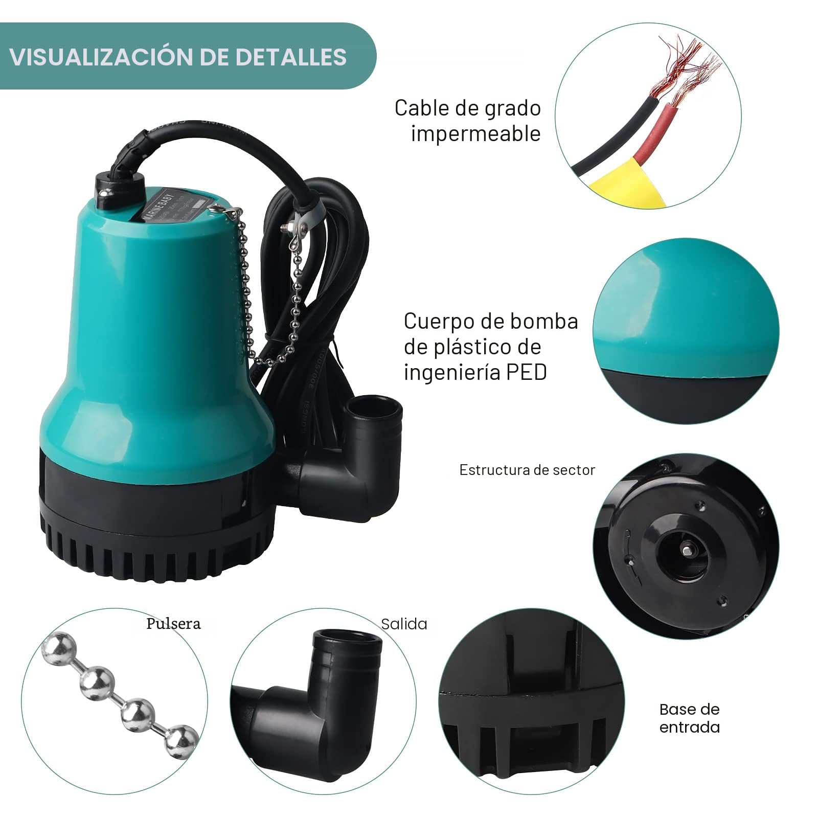 SWAWIS Bomba de Aguas Sucias Sumergible DC 12V 50W 4200 L/H, Bomba de Presión de Agua 2,3 m, Cable con Abrazadera, para Limpiar Piscinas y Estanques de Peces