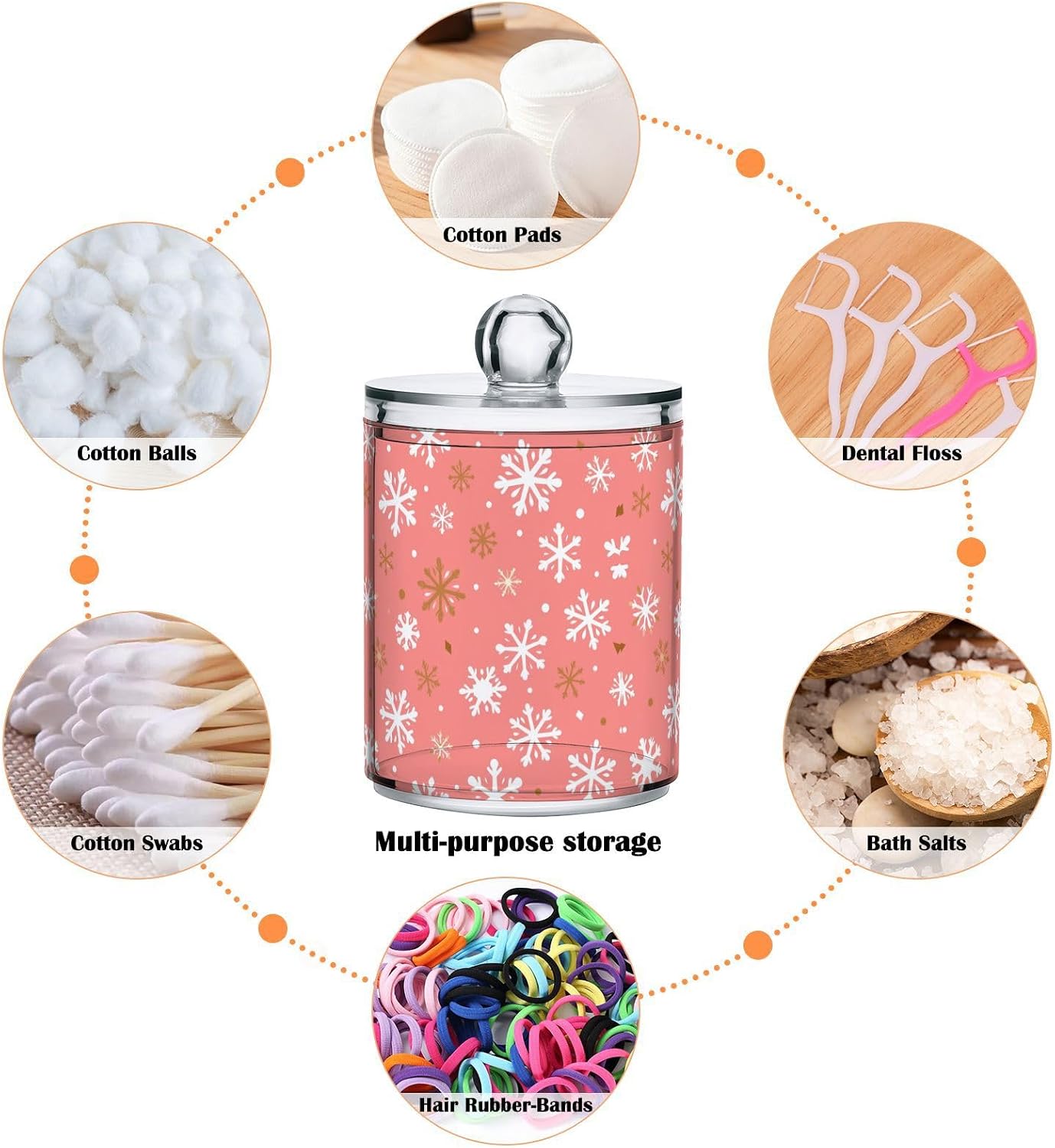 Gredecor 2 Pack Qtip Holder Clear Christmas Golden Pink Snowflakes Apothecary Jars with Lids Acrylic Christmas Winter Bathroom Jars Vanity Canister Storage Organizer for Cotton Ball,Swabs,Pads,Floss image 3