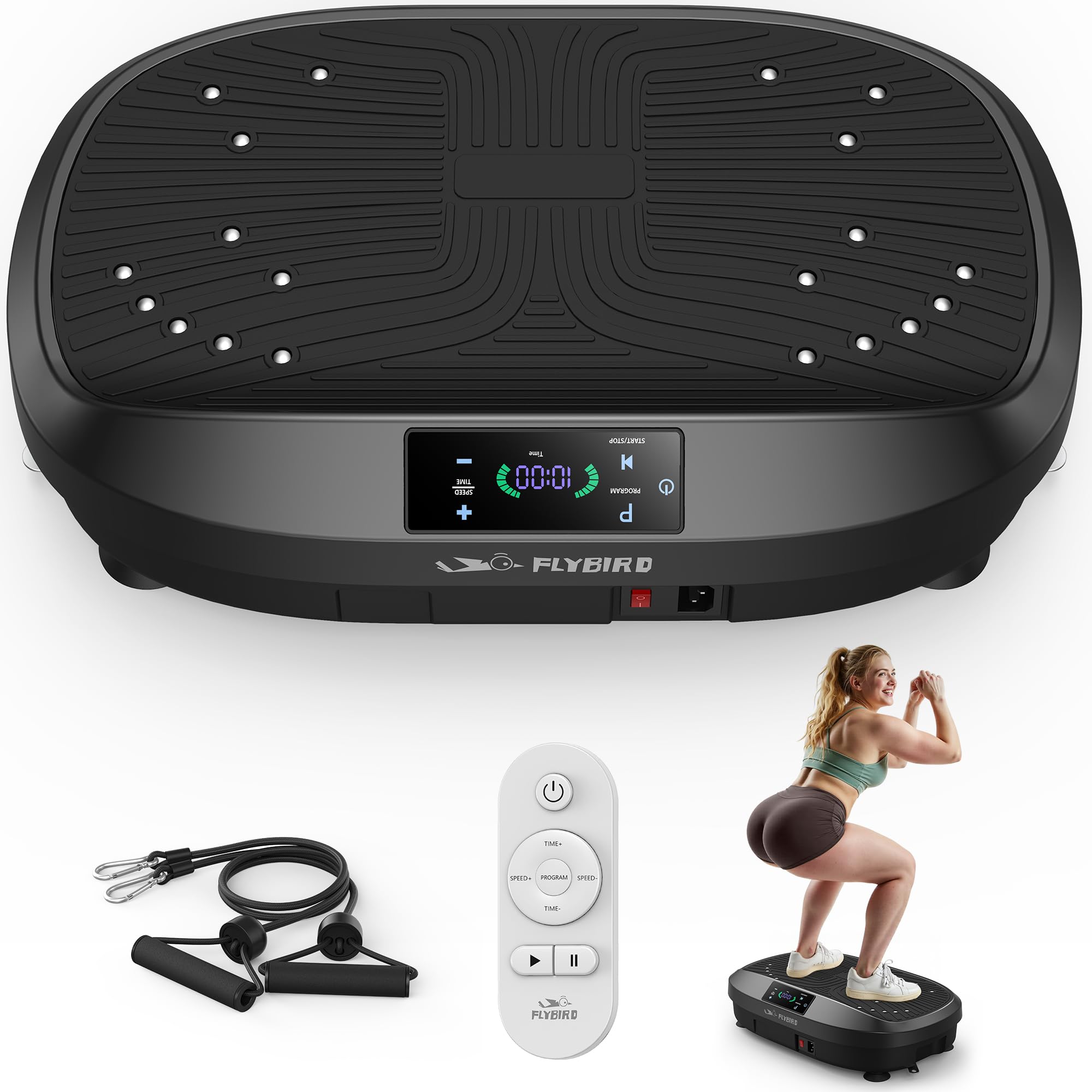 FLYBIRD Vibrationsplatte, 120 Leistungsstarke einstellbare Geschwindigkeiten,150KG Tragkraft,Ganzkörper-Training mit Fernbedienung für Frauen Muskelaufbau & Lymphdrainage