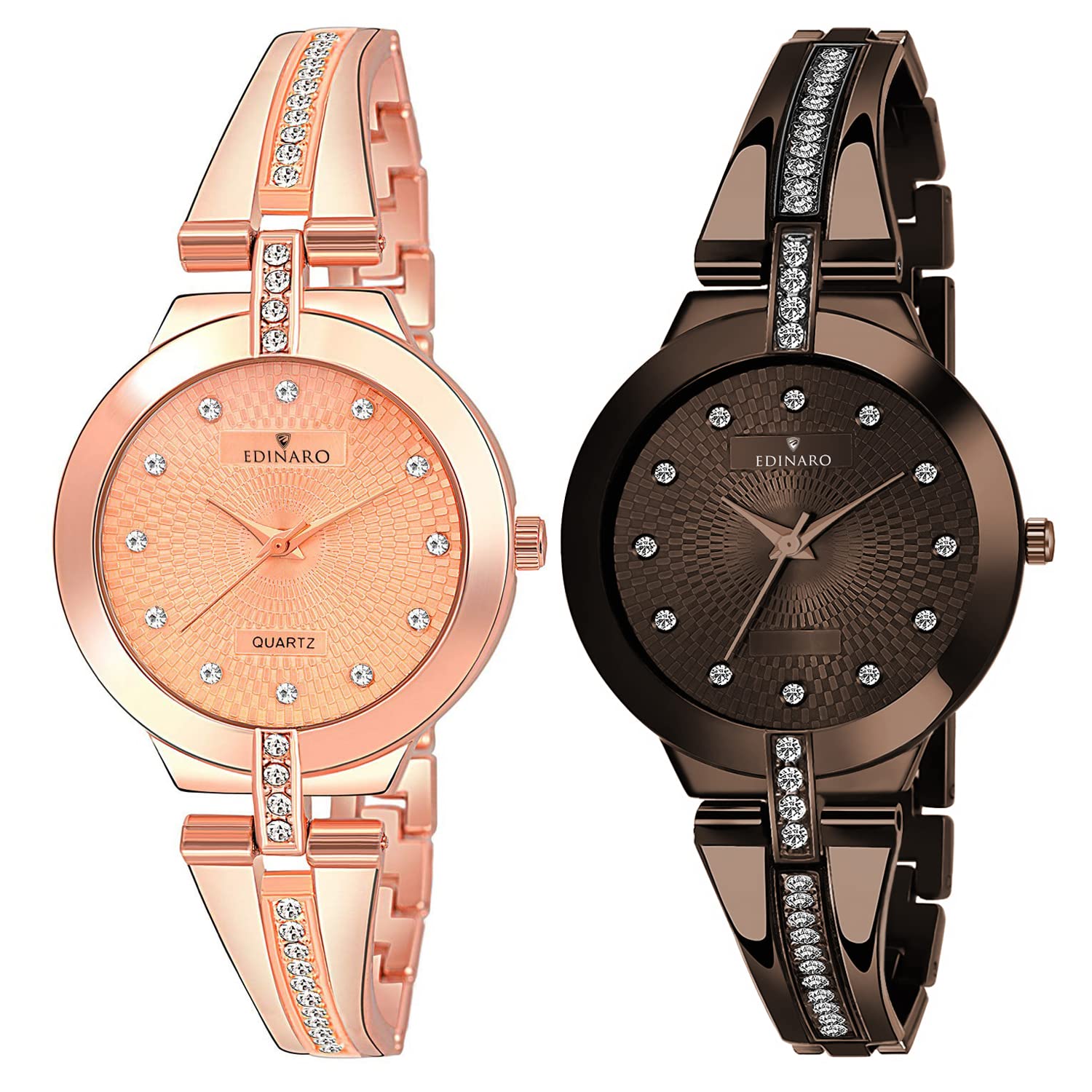 EDINARO Watches for Women Round Studded Dial |Analogue Quartz Movemnet |Long Battery Life|Stainless Steel Adjustable Bracelet Chain Strap|Double Lock Clasp Safety Watches for Girls (B09NYJR282) Amazon Price History, Amazon Price Tracker