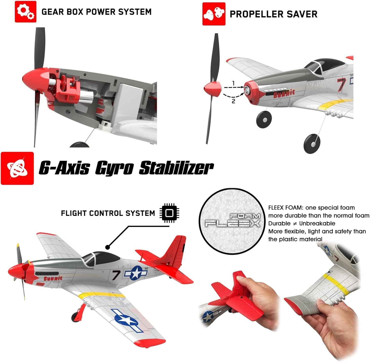 HTLNUZD Remote Control Aircraft Plane 4 Channels 768-1P51D, Wingspan EPO Warbird Radio One Key Aerobatic Controlled Plane RTF