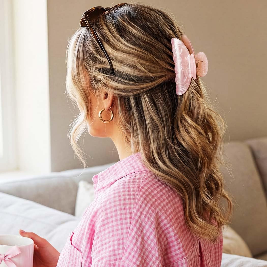 Fashey Acrylic Claw Clips Pink Hair Clip Cute Medium Claw Hair Clips Hair Accessories for Women (pink+khaki) - Image 7