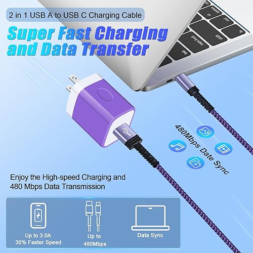 Miniatura 4 de Cable de carga Android tipo C, cable de carga rápida, cable de carga USB C de 3610 pies para Samsung Galaxy Z Fold 7 6 5 Flip 7 6 5 A17 A15 A16 A54