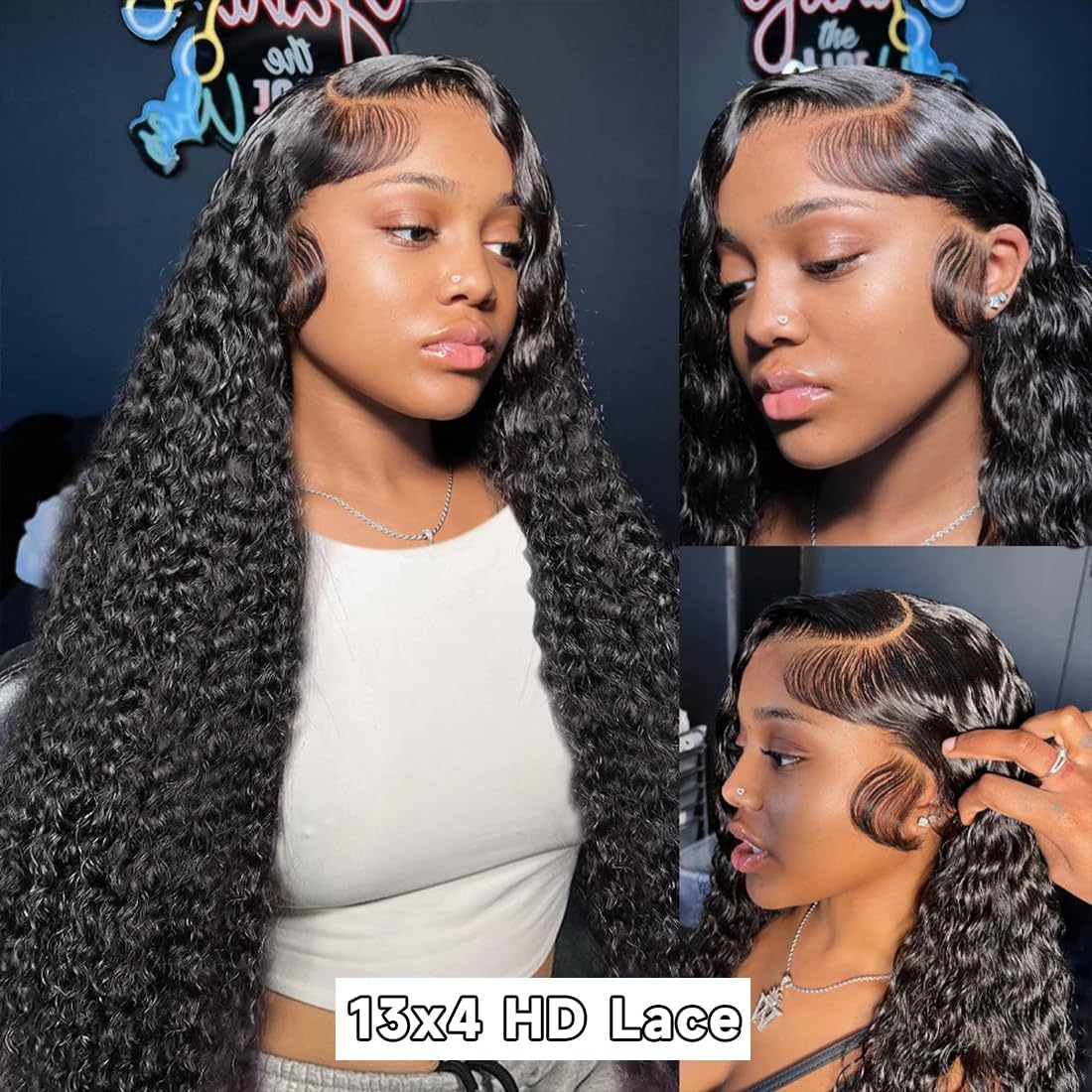 13x4 HD Curly Lace Front Wigs Human Hair Pre Plucked Afro Kinky Curly Human Hair Wig for Women 24inch, Natural Black, 24 Inch - Image 2