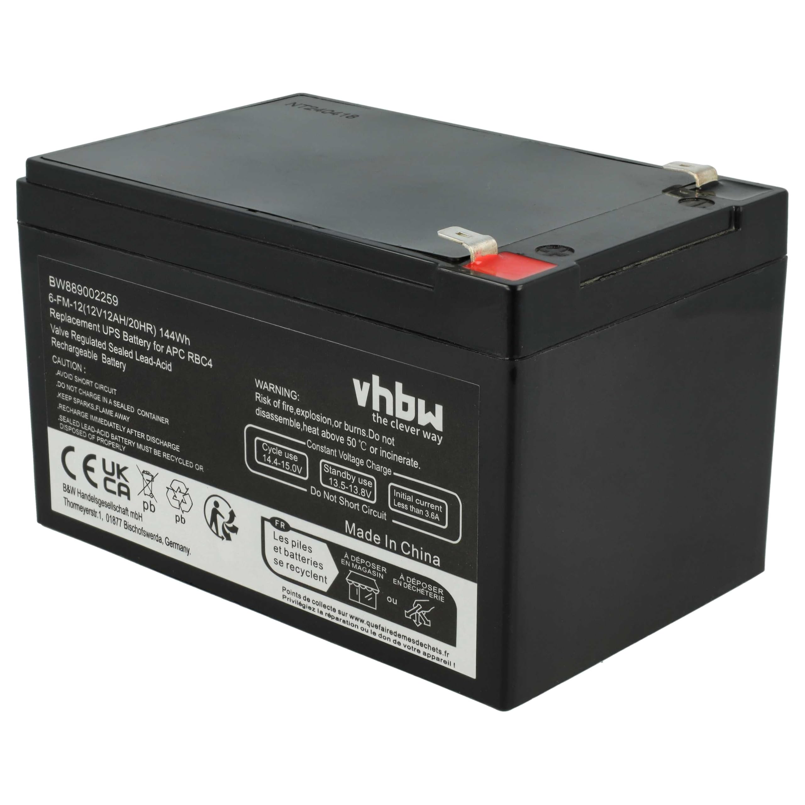 vhbw 1x batteria sostituisce APC RBC4, VISRBC4 per UPS (12Ah, 12V, AGM)