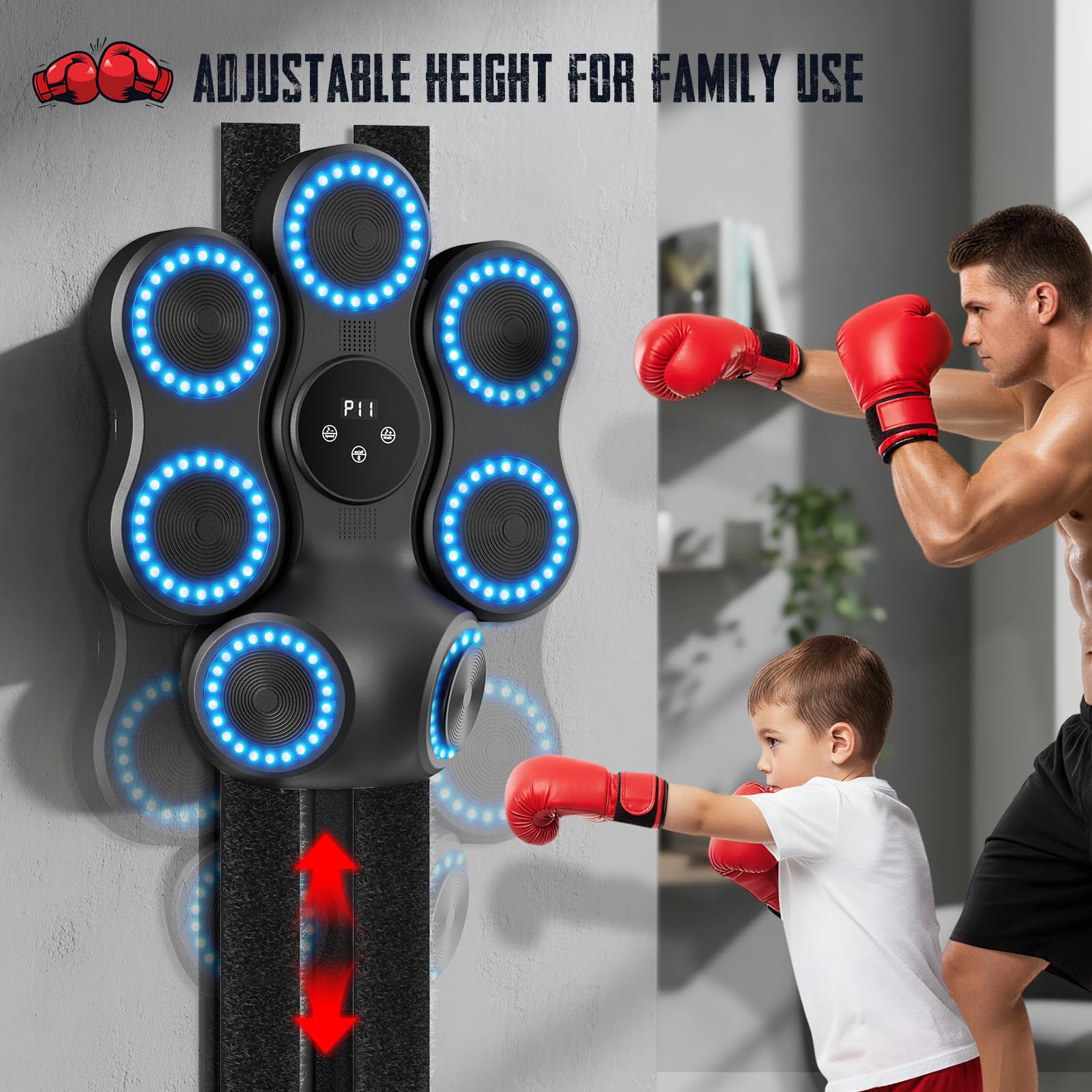 Boxeo Pared Musical, Maquina Boxeo con Bluetooth y Pantalla LED, 9 Velocidades Ajustables, 11 Modos de Entrenamiento, Boxeo de Montaje en Pared, Equipo de Fitness para Entrenamiento en Casa