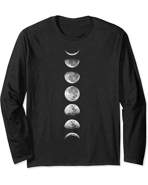 Moon Phases Lunar Calendar Astronomy Binoculars Aesthetic Long Sleeve T-Shirt