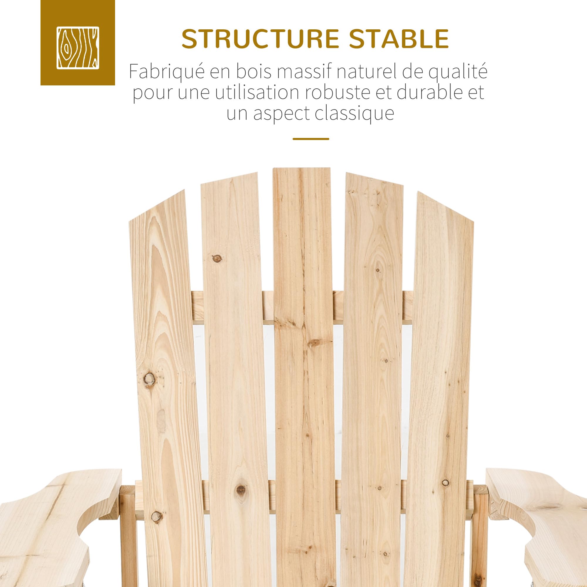 Outsunny Fauteuil Adirondack Fauteuil de Jardin Chaise de Jardin de Plein Air dim. 78L x 89P x 88H cm Bois Massif Sapin Naturel pour Jardin, Terrasse et Balcon