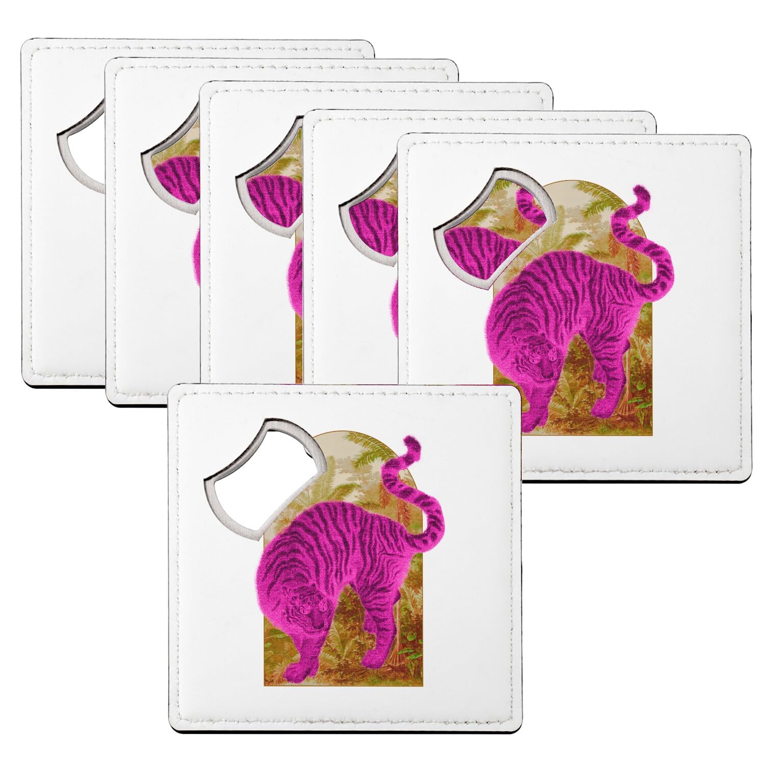 Sous-verre décapsuleur tigre rose japonais style vintage lot de 6