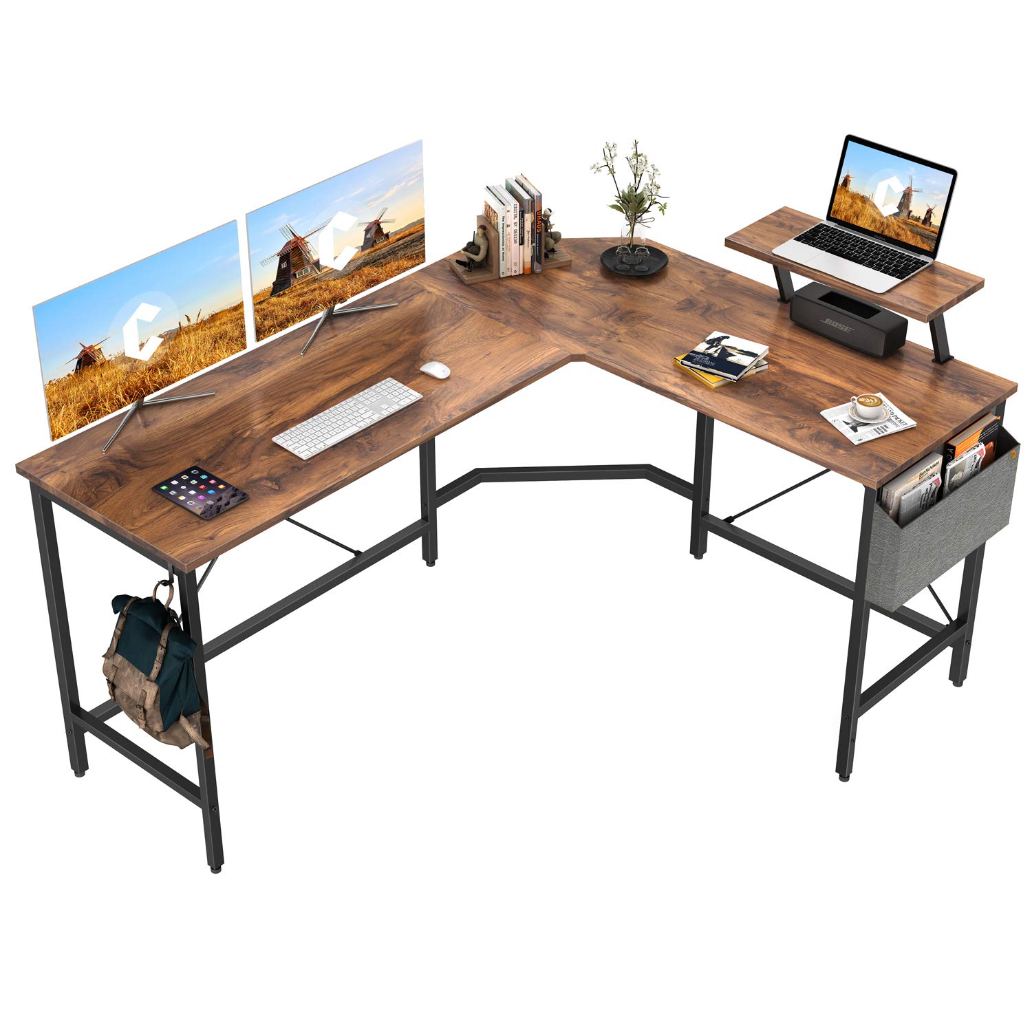 Buy Cubiker Modern LShaped Computer Office Desk, Corner Gaming Desk with Monitor Stand, Home
