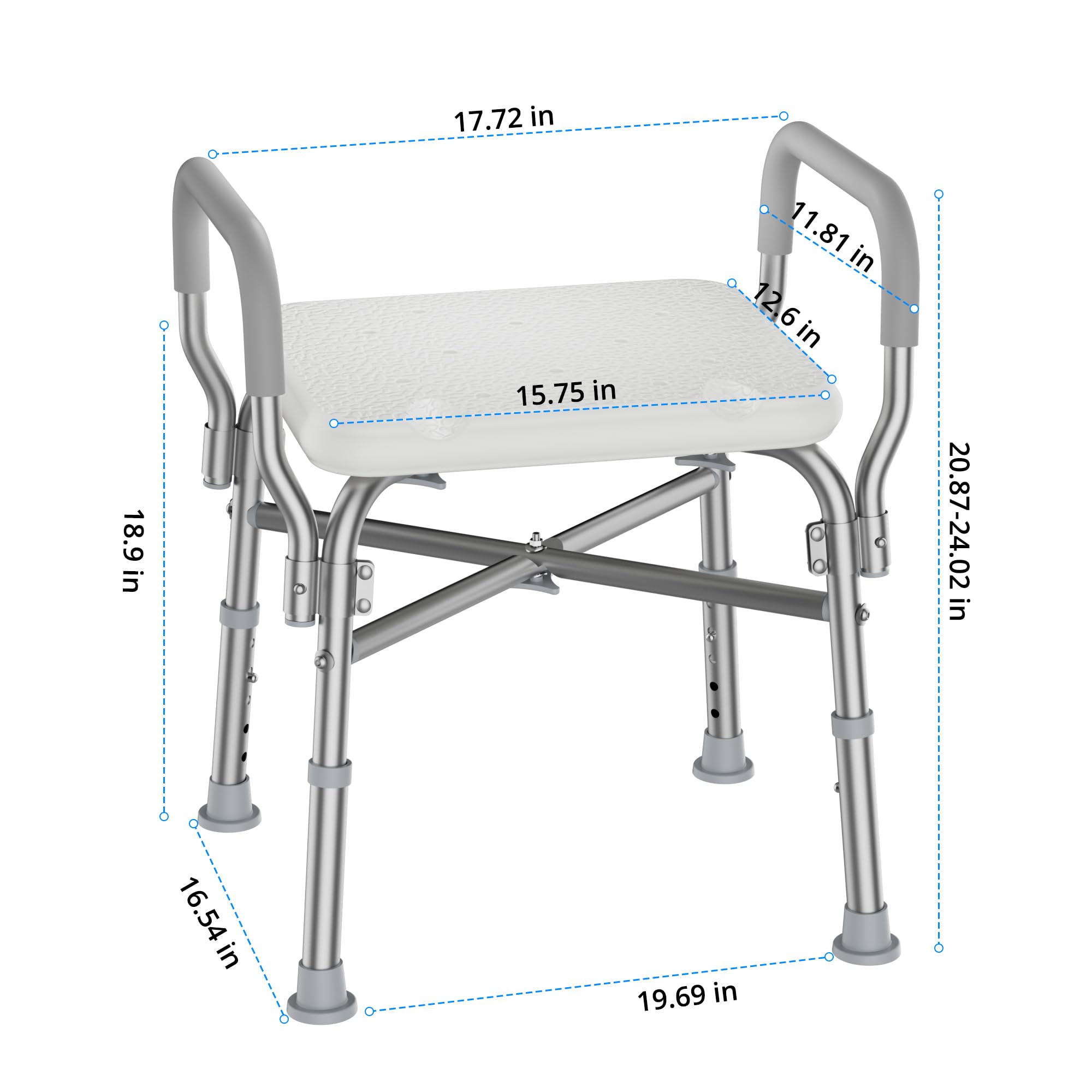 Silla de ducha y brazos acolchados, taburete de baño de altura ajustable con pies antideslizantes, silla de bañera para ancianos, asiento de baño con respaldo, tapa de peso de 350 libras