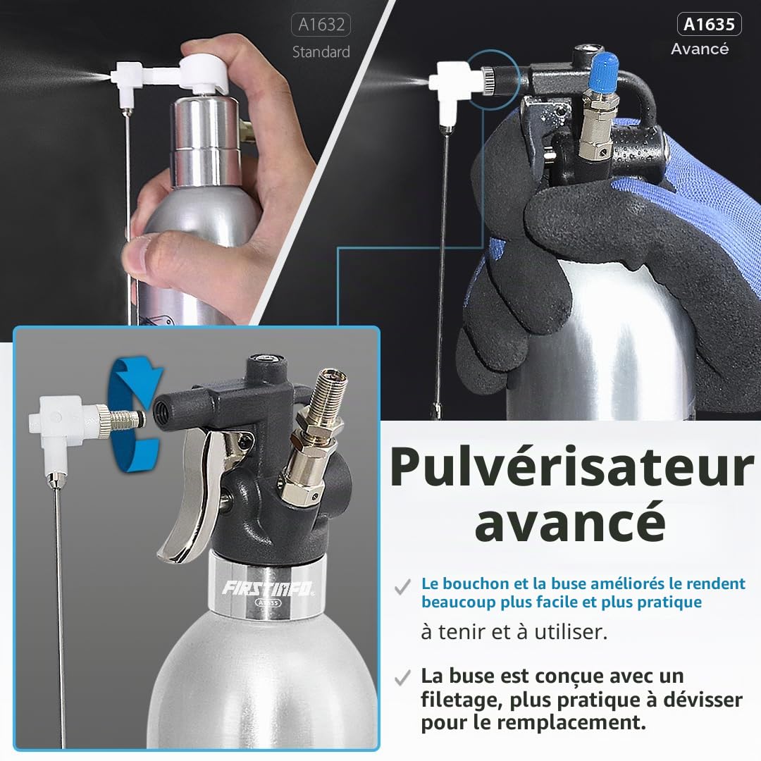 Firstinfo A1635 breveté Pression maximale 140 psi / 650 ML (22 US FL. oz) Bidon en Aluminium épais Rechargeable Haute Pression Aérosol Pulvérisateur pneumatique à air comprimé
