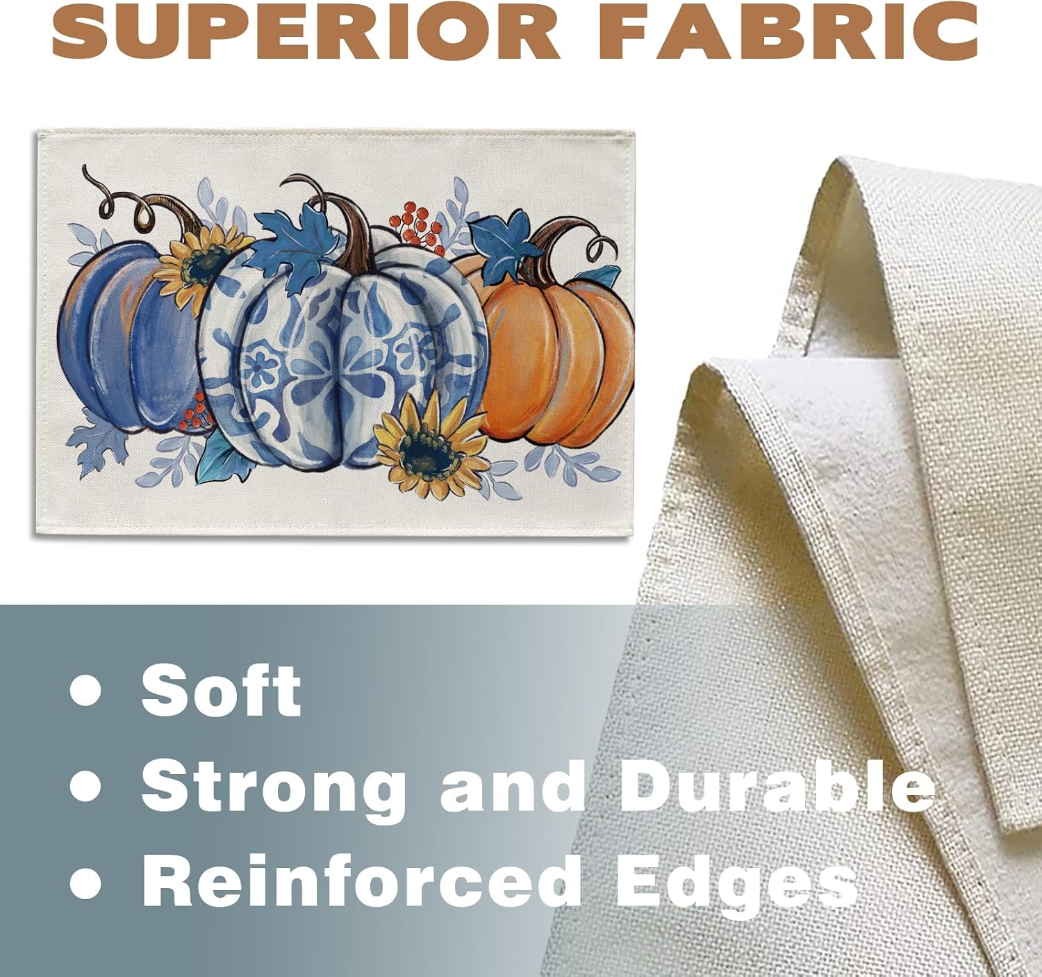 Fall Chinoiserie Pumpkin Placemats Set of 4, Autumn Thanksgiving