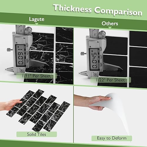 Miniatura 5 de Lagute Azulejo de 5 hojas para despegar y pegar, azulejos de metro negro mármol con lechada gris para cocina y baño, impermeable, (diseño más