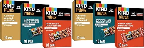 KIND Bar Minis,Variety Pack,Dark Chocolate Nuts and Sea Salt,Peanut Butter,Caramel Almond,Healthy Snacks,3g Protein,Gluten...