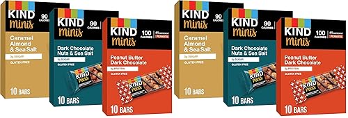 Miniatura 8 de KIND Bar Minis, paquete variado, nueces de chocolate negro, sal marina de almendras caramelo, mantequilla de maní, chocolate negro, sin gluten, bajo
