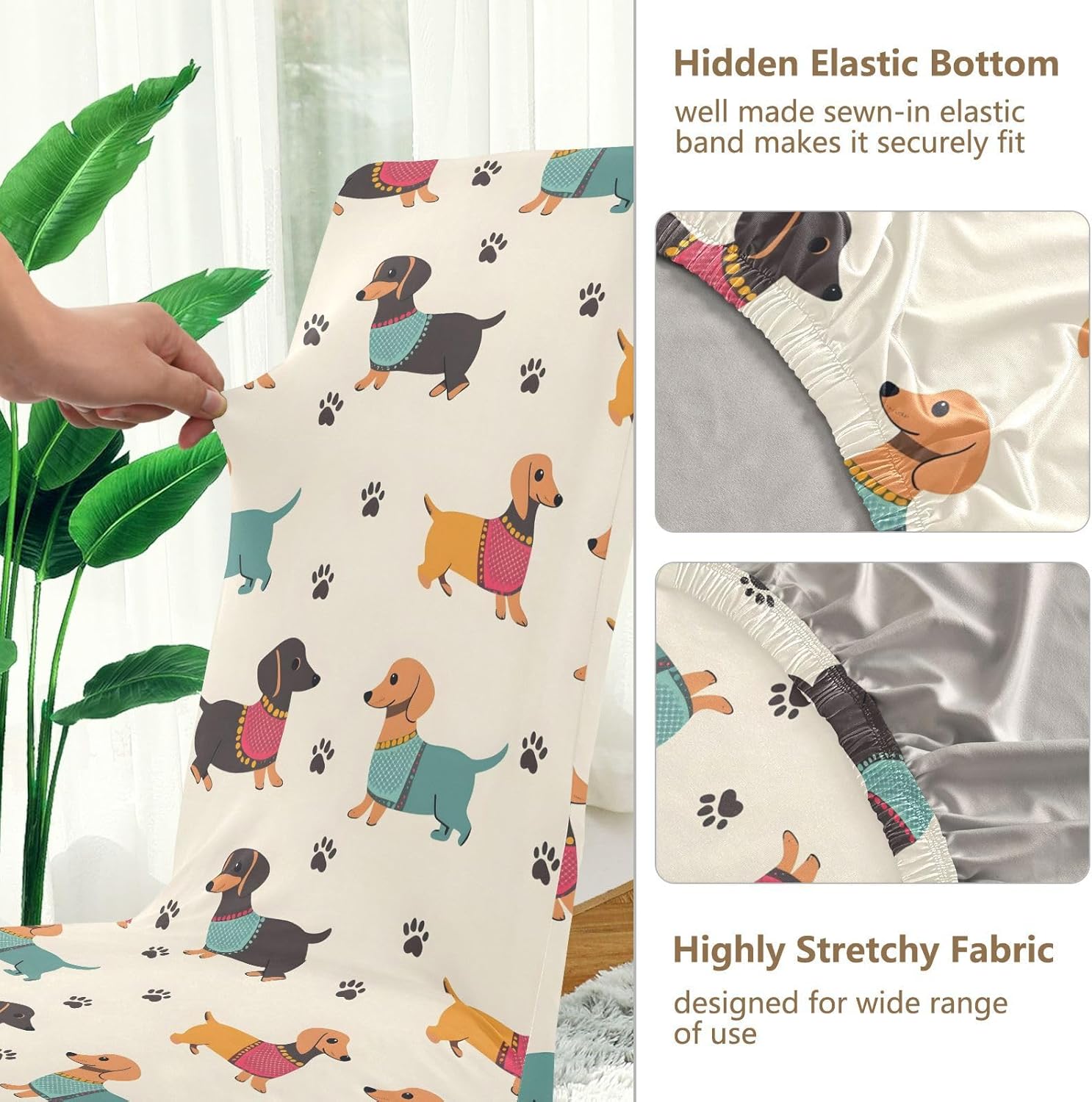 ALAZA Chair Covers for Dining Room, Dachshund Dog Foot Print Pattern Stretch Chair Cover Sets Chair Protector Removable Washable for Ktichen Restaurant Hotel