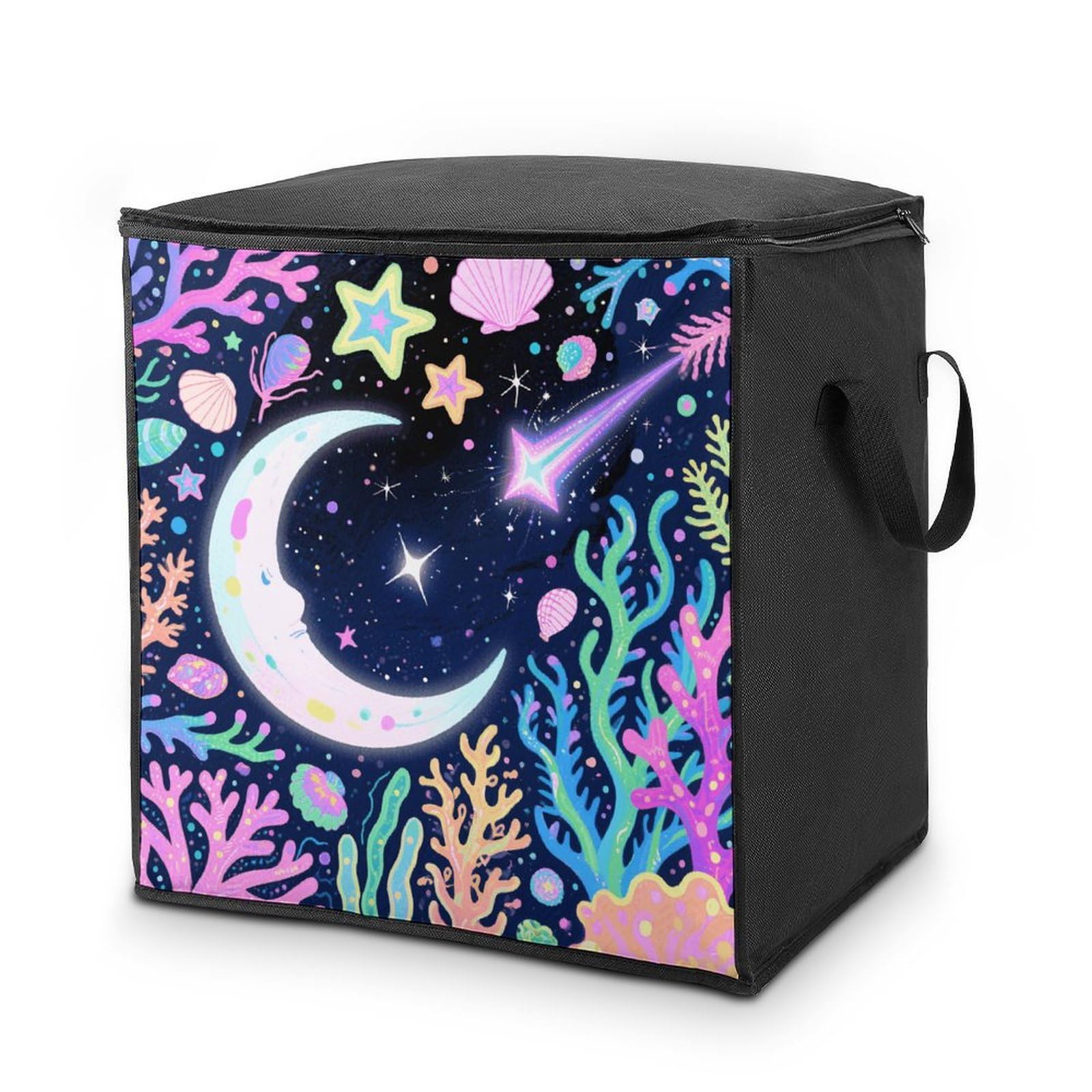 Star Ocean Pattern Storage Bag with Zippers And Handle Extra Large Bedding Comforter Storage Bag Foldable Blanket Storage Bags Fabric Moving Bags for Closet Organizer (70L)