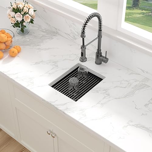 Miniatura 10 de Sarlai Fregadero de cocina de montaje inferior 21 x 19 pulgadas, repisa de fregadero de barra de montaje inferior, estación de trabajo, cuenco Acero