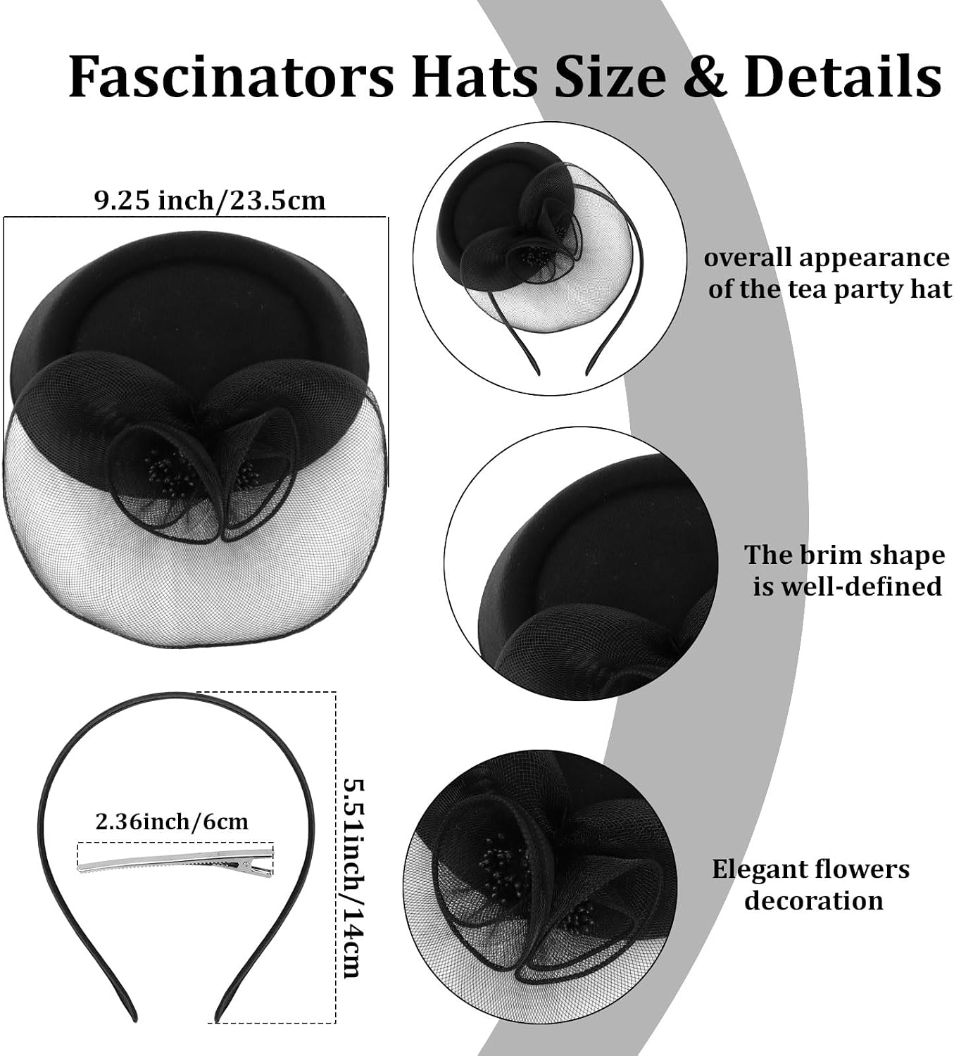Semato Fascinators Hats for Women Mesh Elegant Tea Party Kentucky Hat Derby Headband with Hair Clip
