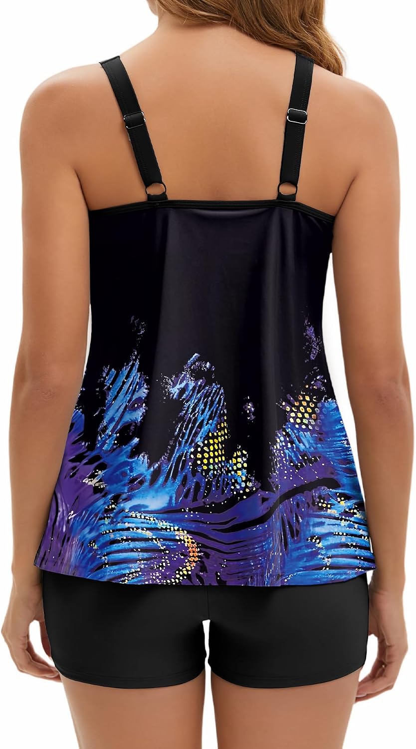 Arolina Tankini Swimsuits for Women Tummy Control Two Piece Bathing Suits Flowy Swim Tops with Boy Shorts thumbnail