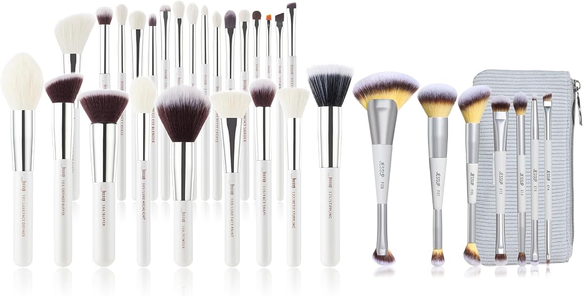 Juego de brochas de maquillaje profesional Jessup Brand 25 uds T235 incluido con juego de brochas de maquillaje 7 Uds de doble punta con bolsa gris silencioso T520