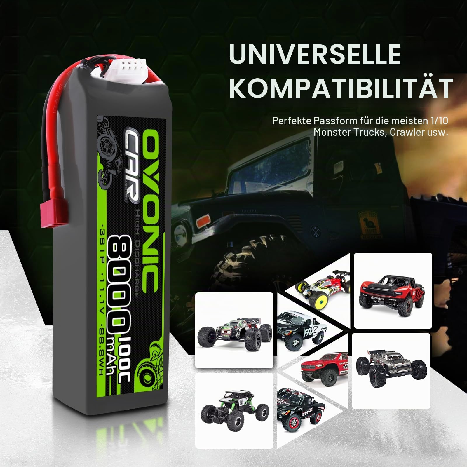 OVONIC 3s Lipo Akku 11.1V 8000mAh 100C mit Deans T Stecker für Auto FPV UAV RC Boot Flugzeug Helikopter Multirotor (2 Stück)